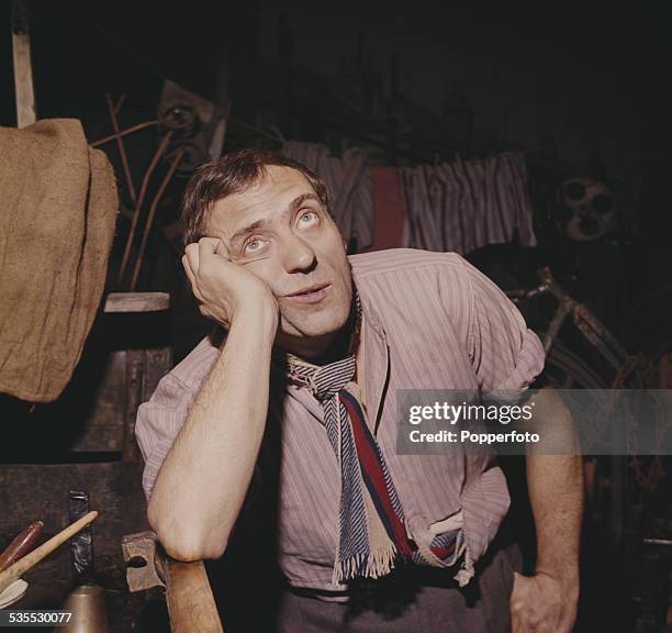 English actor Harry H. Corbett pictured in character as Harold Steptoe on the set of the British television sitcom Steptoe and Son in 1962.