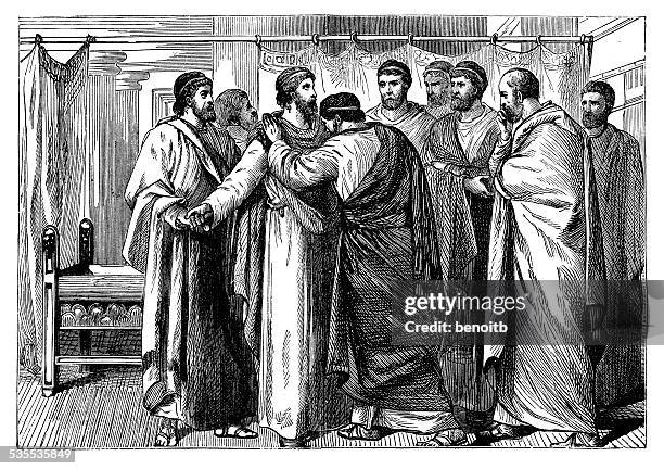 paul and his disciples - apostle stock illustrations
