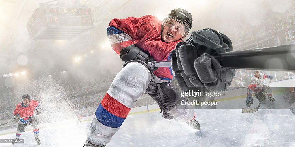 Ice Hockey Action in Extreme Close Up