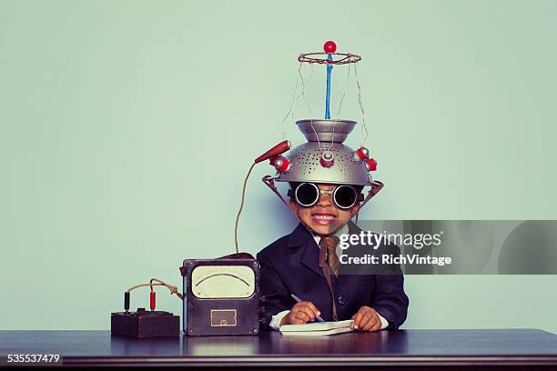 business boy with idea invention - nerd fun stock pictures, royalty-free photos & images