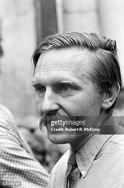 Close-up of American film director Stan Vanderbeek as he hosts a visit to his studio and 'Movie Drome' theatre as part of the New York Film Festival,...