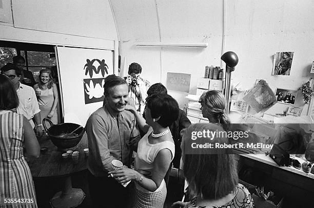 During a visit to his studio and 'Movie Drome' theatre as part of the New York Film Festival, American film director Stan Vanderbeek speaks with...