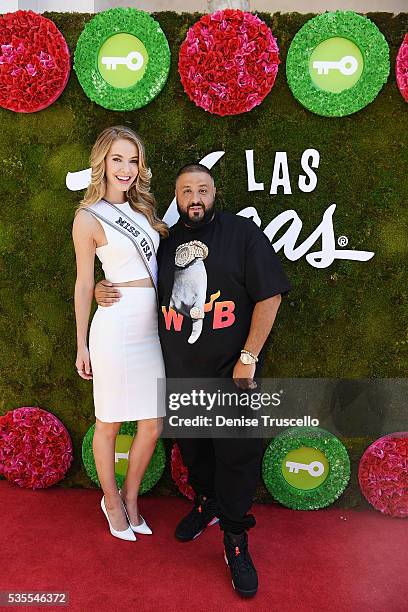 Olivia Jordan and DJ Khaled attend ceremony presenting DJ Khaled a key to the Las Vegas strip and the launch of official snapchat channel at the...