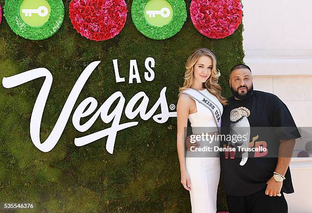 Olivia Jordan and DJ Khaled attend ceremony presenting DJ Khaled a key to the Las Vegas strip and the launch of official snapchat channel at the...