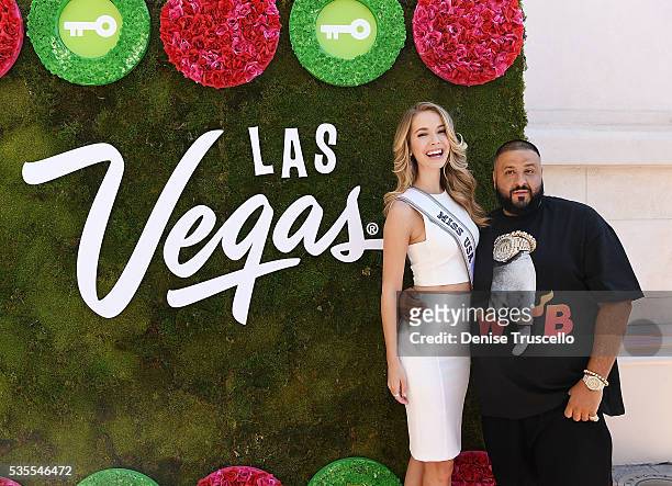 Olivia Jordan and DJ Khaled attend ceremony presenting DJ Khaled a key to the Las Vegas strip and the launch of official snapchat channel at the...