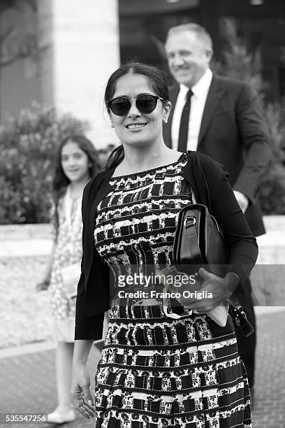 Salma Hayek, Francois-Henri Pinault and their daughter Valentina Paloma Pinault leave at the end of 'Un Muro o Un Ponte' Seminary held by Pope...