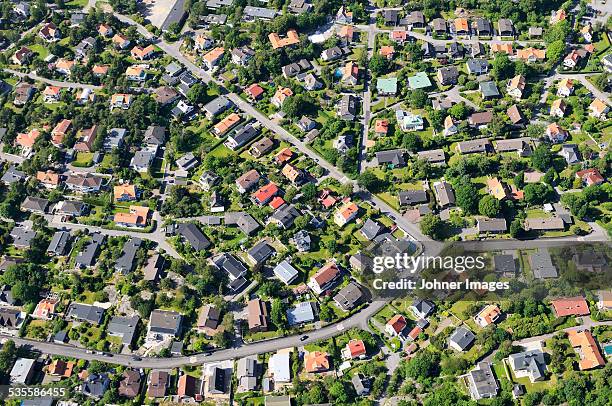 aerial view of suburb - aerial view neighborhood stock pictures, royalty-free photos & images