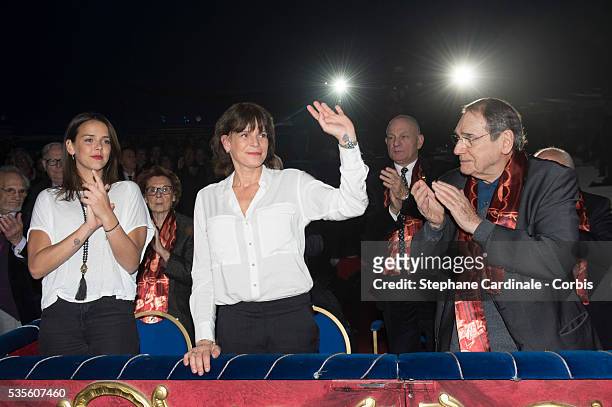 Pauline Ducruet, Princess Stephanie of Monaco and Robert Hossein attend the 40th International Circus Festival on January 17, 2016 in Monaco.