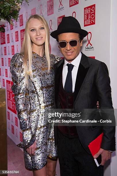 Yulia Lobova and Omar Harfouch attend the Sidaction Gala Dinner 2016 as part of Paris Fashion Week on January 28, 2016 in Paris, France.