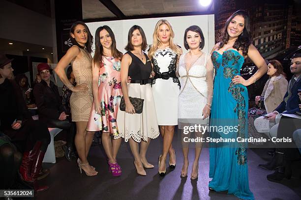 Josephine Jobert, Fabienne Carat, Flavie Pean, Hofit Golan, Saida Jawad and Gyselle Soares attend the Christophe Guillarme show as part of the Paris...