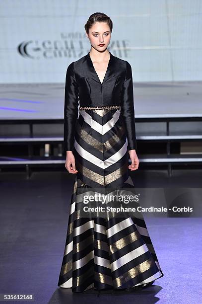 Model walks the runway during the Christophe Guillarme show as part of the Paris Fashion Week Womenswear Fall/Winter 2016/2017 on March 2, 2016 in...