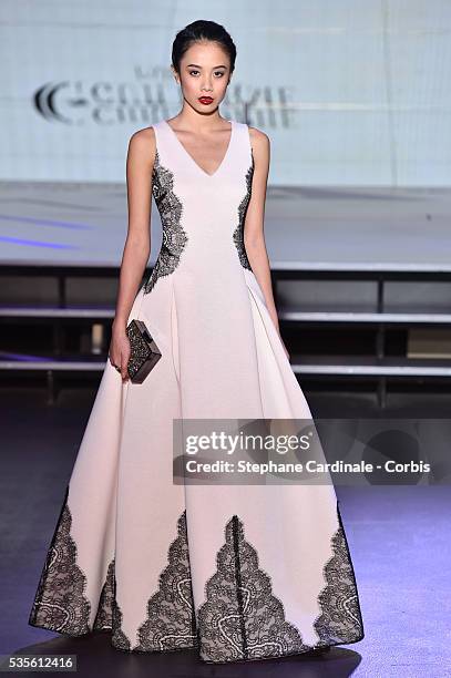 Model walks the runway during the Christophe Guillarme show as part of the Paris Fashion Week Womenswear Fall/Winter 2016/2017 on March 2, 2016 in...