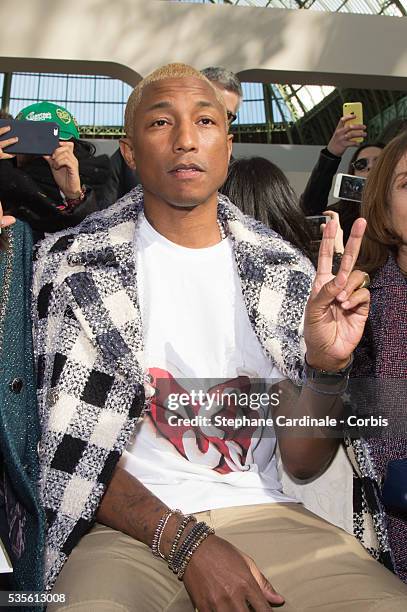 Pharrell Williams attends the Chanel show as part of the Paris Fashion Week Womenswear Fall/Winter 2016/2017 on March 8, 2016 in Paris, France.