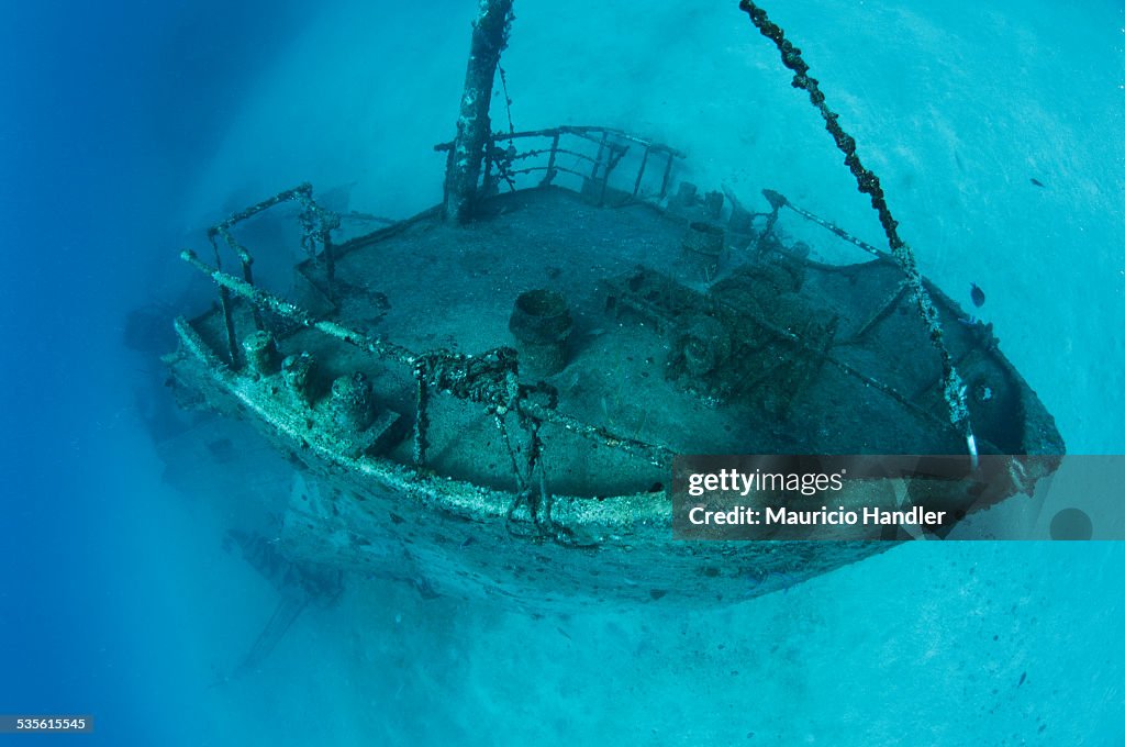 The wreck of the Inganess Bay, in Wreck Alley off Cooper Island, British Virgin Islands