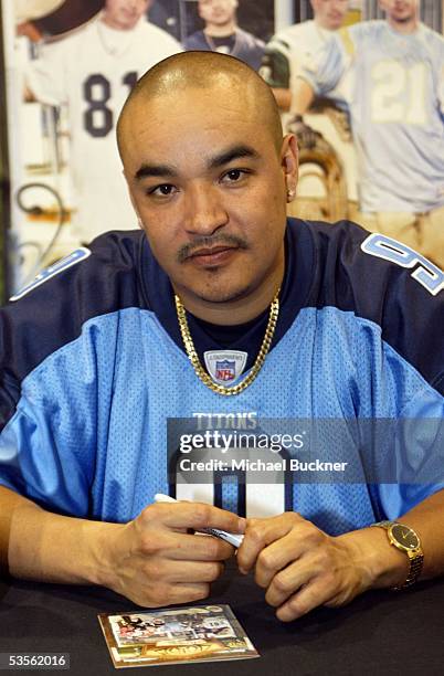 Musician Sergio Gomez of AWKID signs copies of their new album, "Los Aguacates de Jiquilpan" at Best Buy on August 30, 2005 in Los Angeles,...