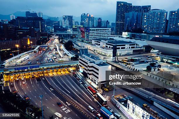 hong kong traffic and toll gates, aerial view - toll stock pictures, royalty-free photos & images