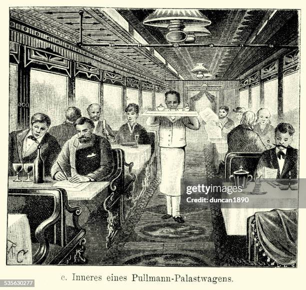 19th century usa - pullman train - dining car stock illustrations