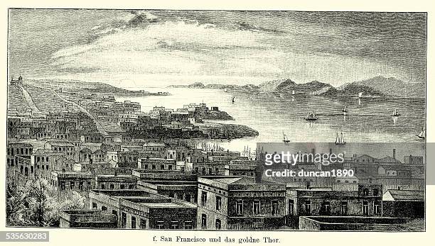 19th century usa - san francisco and the golden gate - san francisco harbor stock illustrations