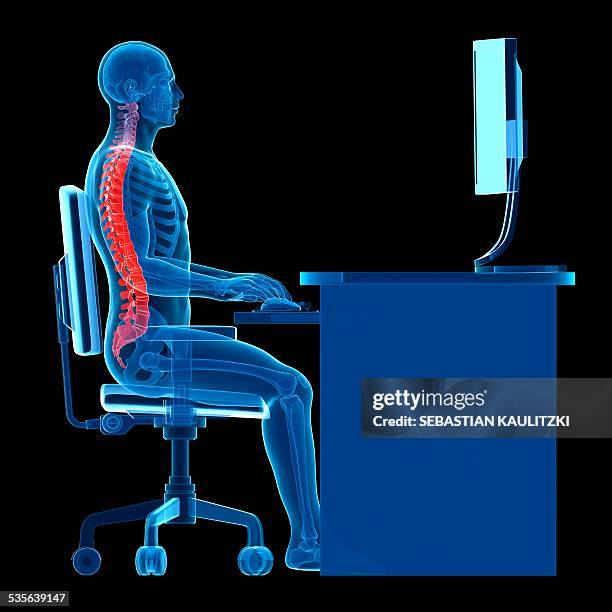 person sitting with correct posture - ergonomics stock illustrations