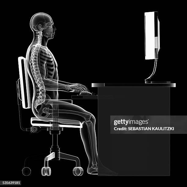 person sitting with correct posture - sitting at computer posture stock illustrations