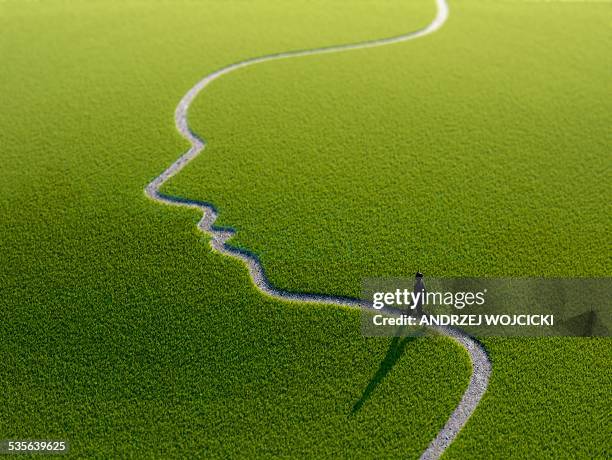 stockillustraties, clipart, cartoons en iconen met figure on face shape path, artwork - onafhankelijkheid begrip
