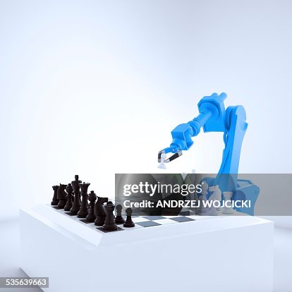 Robotic arm playing chess, artwork Robotic arm playing chess, artwork