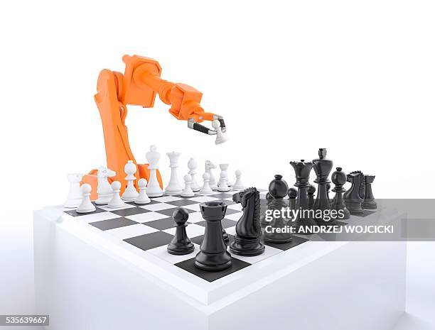 robotic arm playing chess, artwork - robot playing chess stock illustrations