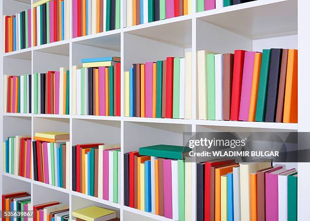 stockillustraties, clipart, cartoons en iconen met colourful books on a bookcase - boekenplank