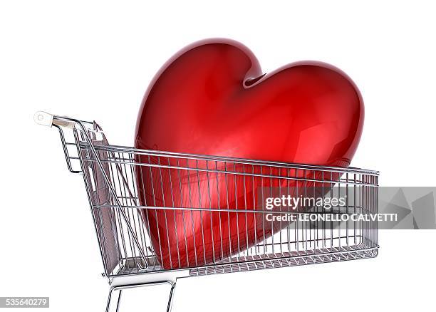 heart inside a shopping trolley, artwork - trolley stock illustrations