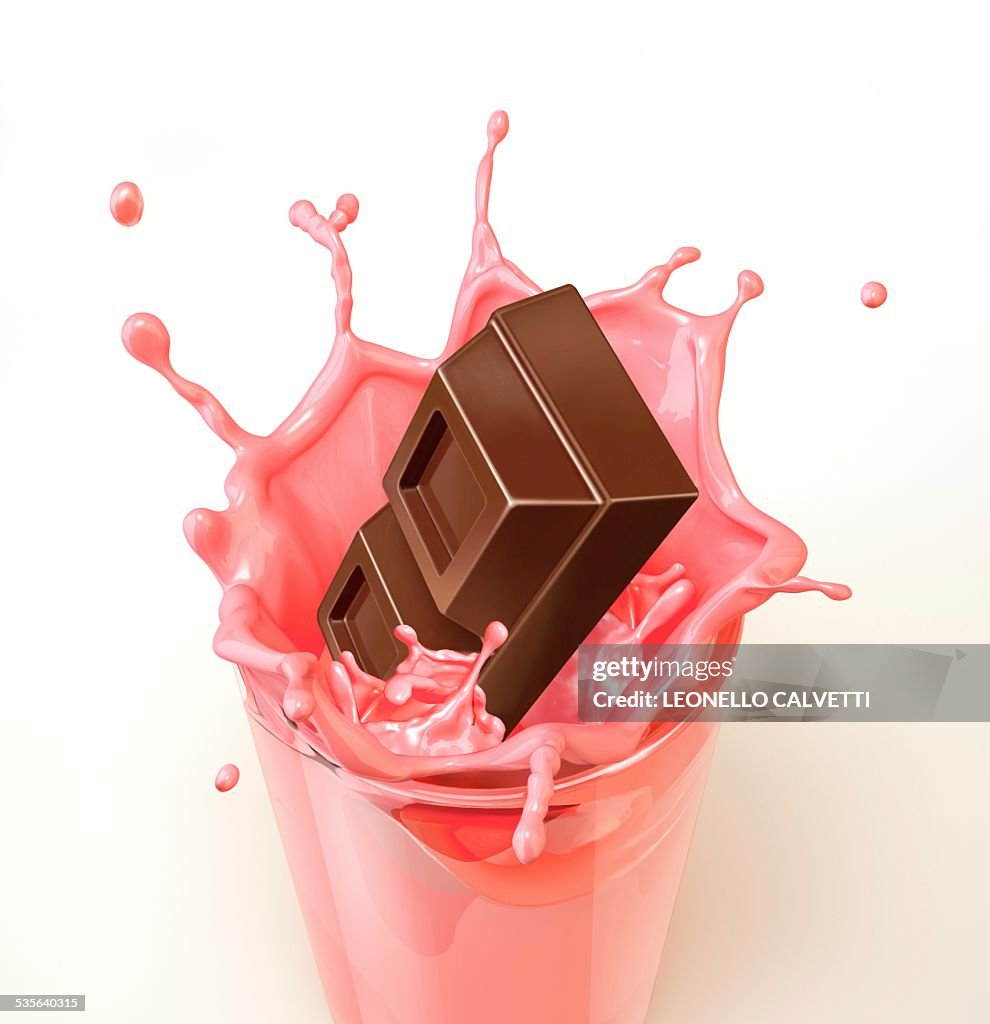 Chocolate splashing into a drink, artwork