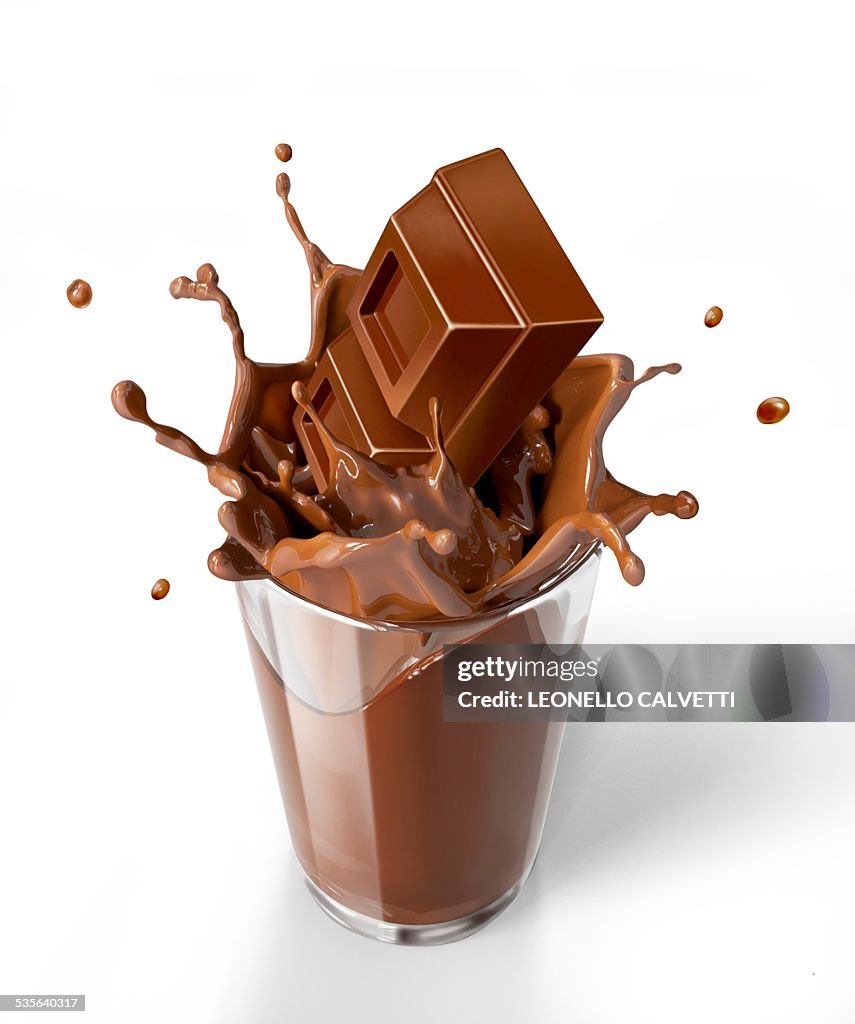 Chocolate splashing into a drink, artwork