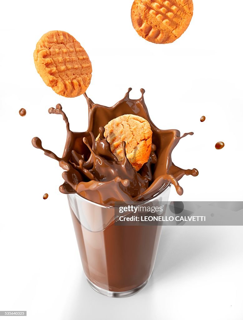 Biscuits splashing into a drink, artwork