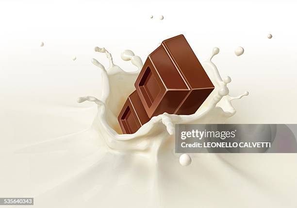 ilustrações, clipart, desenhos animados e ícones de chocolate splashing into milk, artwork - chocolate ao leite