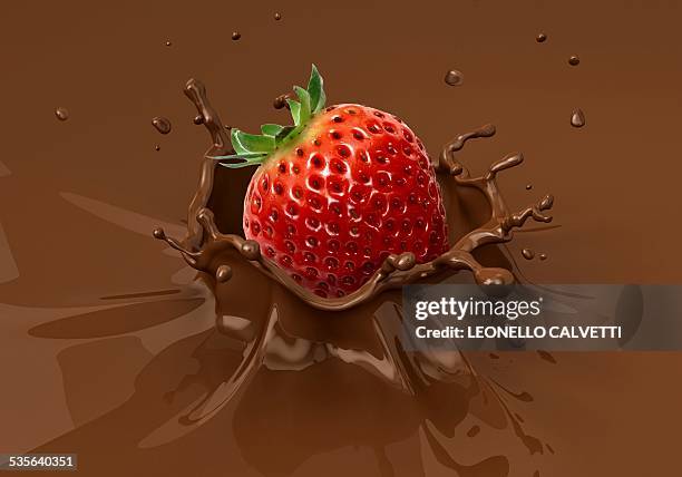 strawberry splashing into milkshake - chocolate shake stock illustrations