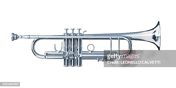 ilustraciones, imágenes clip art, dibujos animados e iconos de stock de trumpet, artwork - instrumento musical