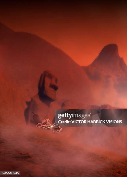 ancient sculptures on mars, artwork - mars exploration stock illustrations