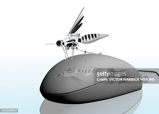 computer mouse with nano bug, artwork - computer mouse stock illustrations