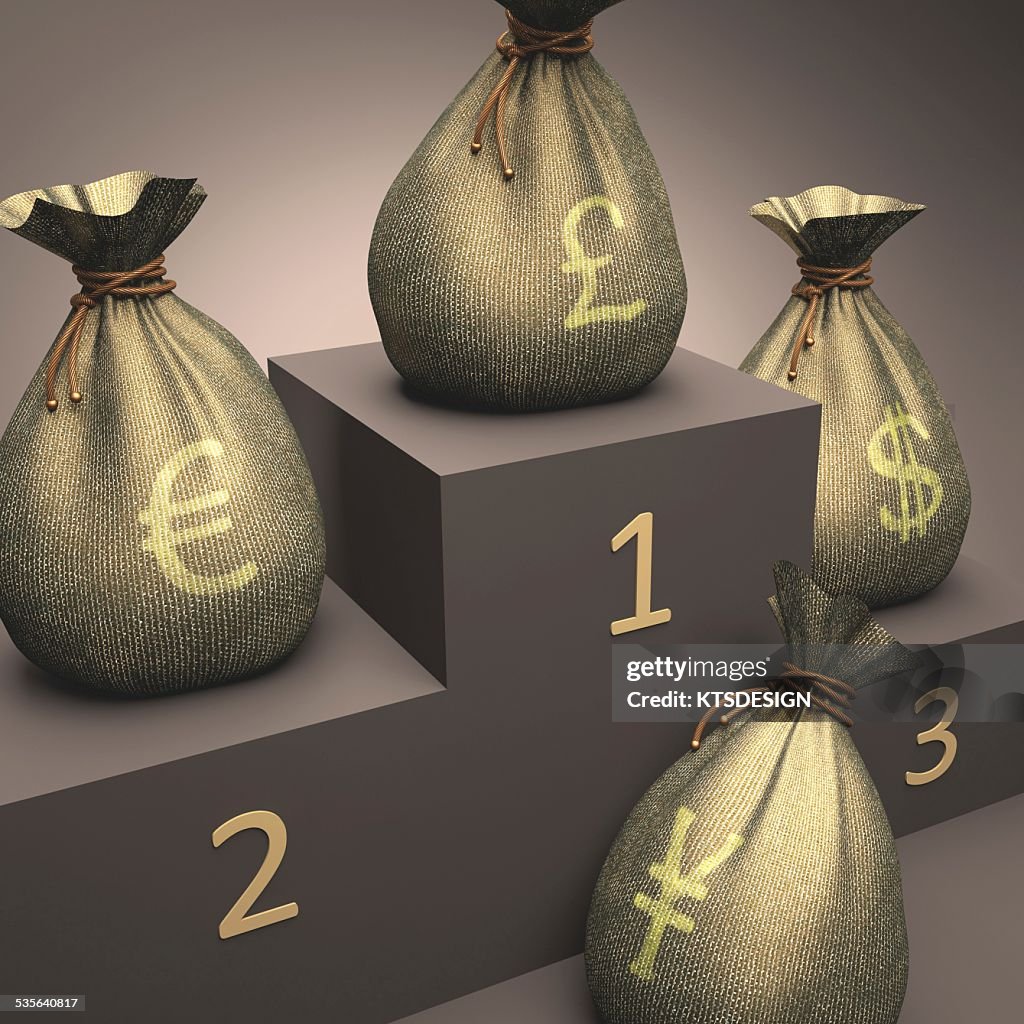 Currencies on a podium, illustration
