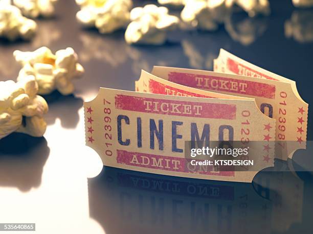 cinema tickets and popcorn, illustration - cinema ticket stock illustrations