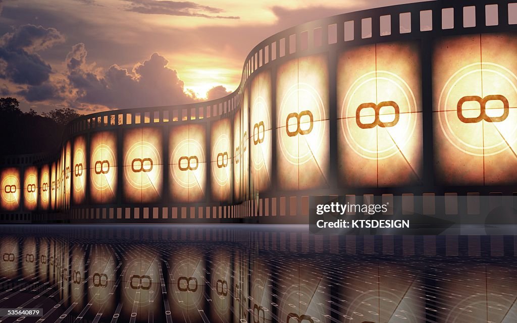 Movie reel at sunset, illustration