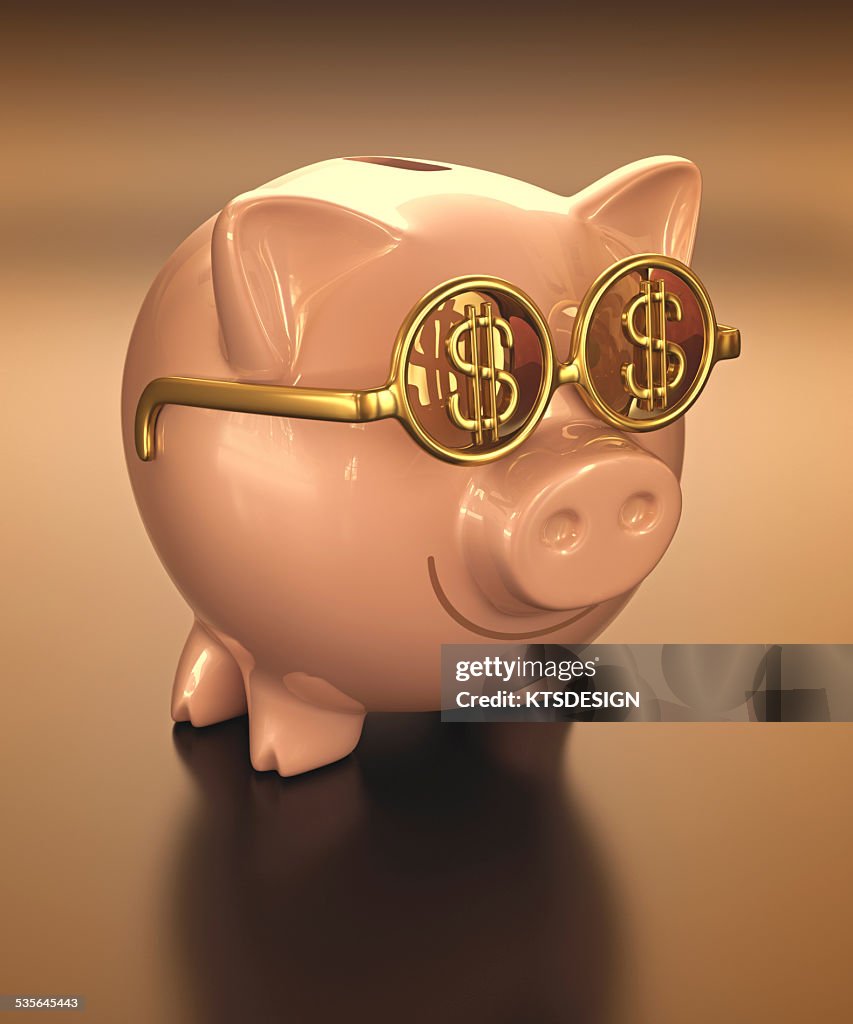 Piggy bank wearing glasses
