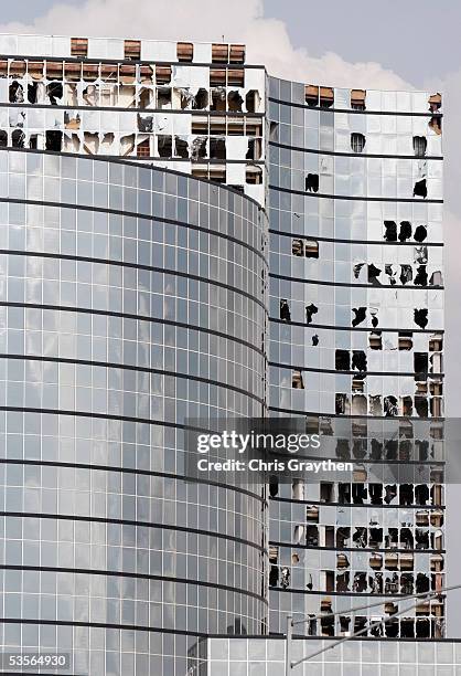 The Galleria building has several windows blown out by winds from Hurricane Katrina August 30, 2005 in Metairie, Louisiana. Devastation is widespread...