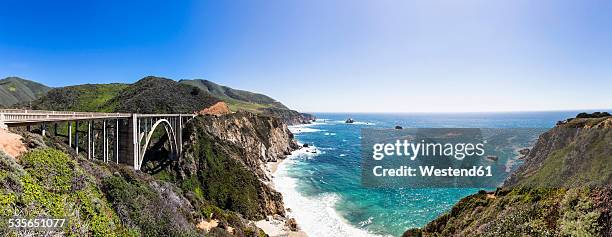 usa, california, big sur, pacific coast, national scenic byway, bixby creek bridge, california state route 1, highway 1, panorama - central california 個照片及圖片檔