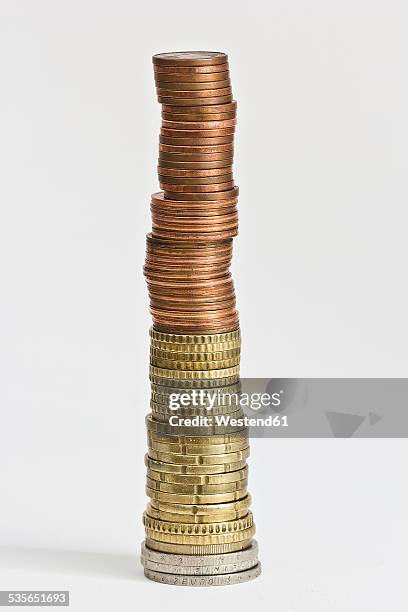 tower created from euro coins - torn bildbanksfoton och bilder