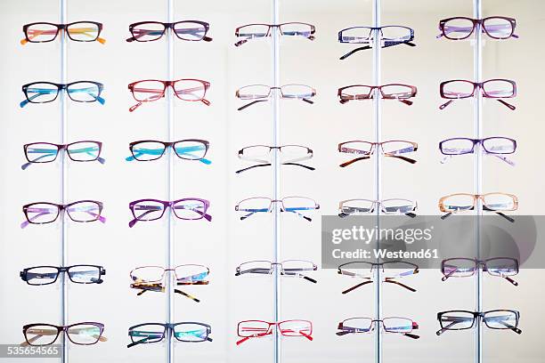 Assortment of glasses in an optician shop