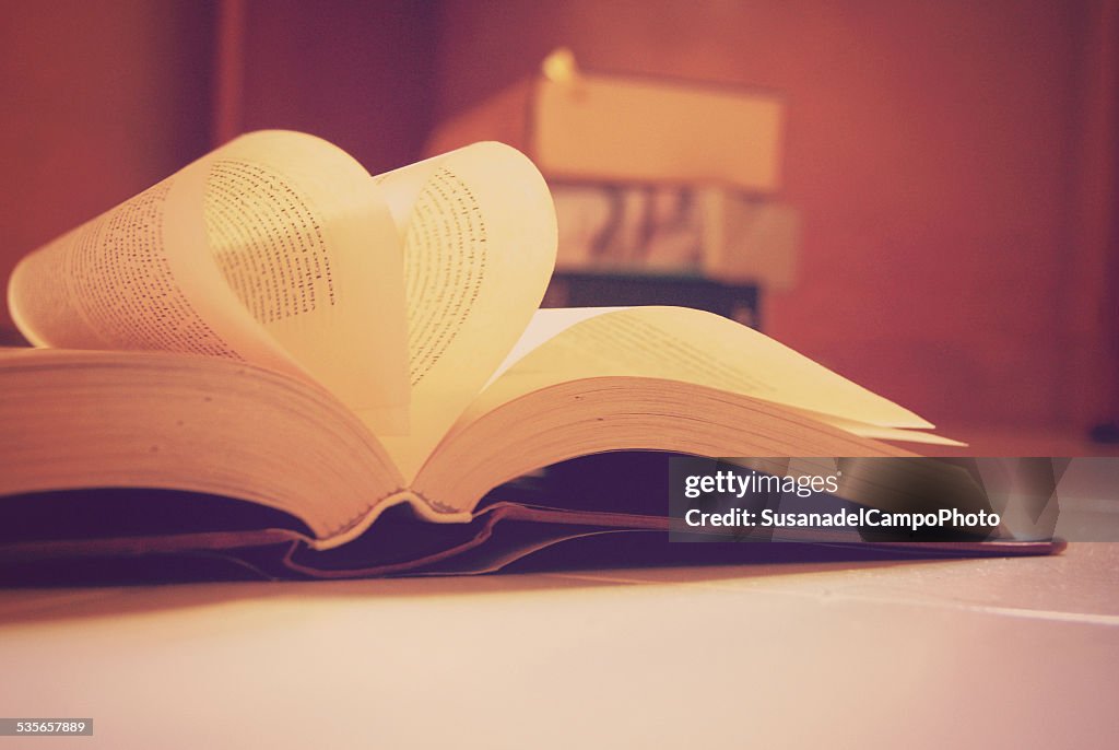 Pages of book in heart shape