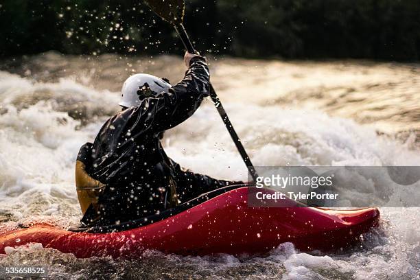 usa, colorado, clear creek, close-up shot of man kayaking in white water - extreme close up fotografías e imágenes de stock