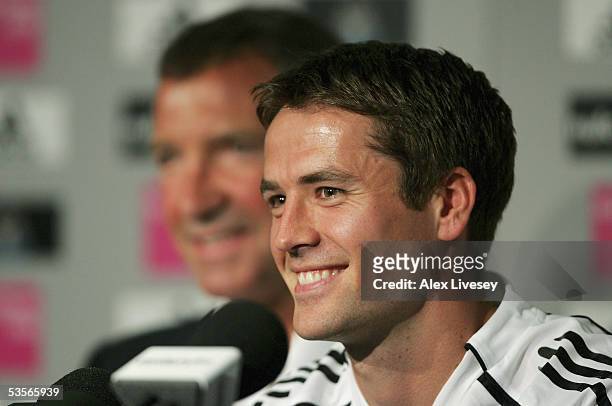 Newcastle Uniteds new signing, Michael Owen, answers questions flanked by team manager, Graeme Souness during a press conference at St James' Park on...