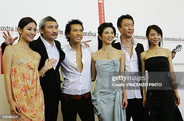 Chinese film director Tsui Hark smiles together with compatriots and actors Kim So Yeun , Donnie Yen , Charlie Young , Sun Honglei and Zhang Jingchu...