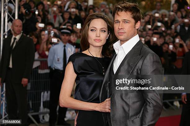 Actress Angelina Jolie and actor Brad Pitt at the premiere of "The Assassination of Jesse James," during the 33rd Deauville Film Festival.